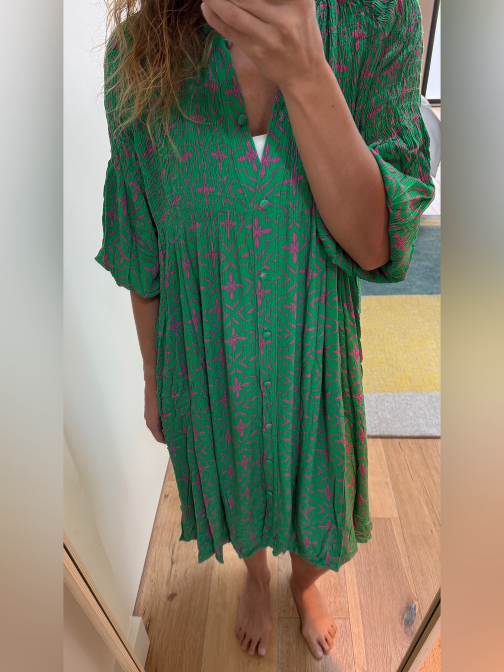 Les Jumelles Antwerp Green Pink Printed Midi Dress One Size